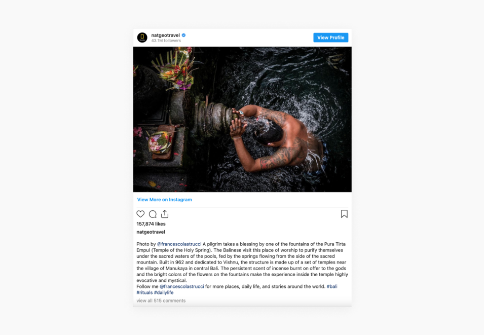 National Geographic uses powerful images on Instagram to captivate their audience&rsquo;s curiosity and then enhances the image by providing more context in the caption.