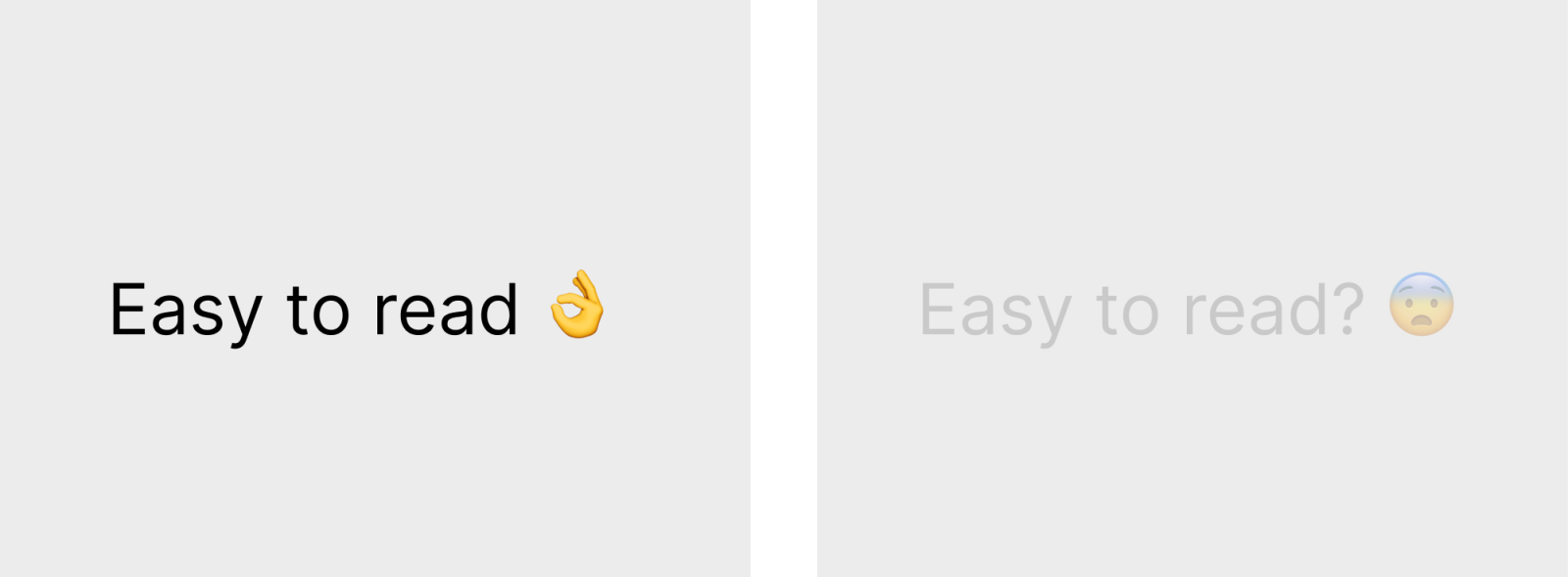 2 cards with text. Left card has good contrast, right card doesn't have good contrast