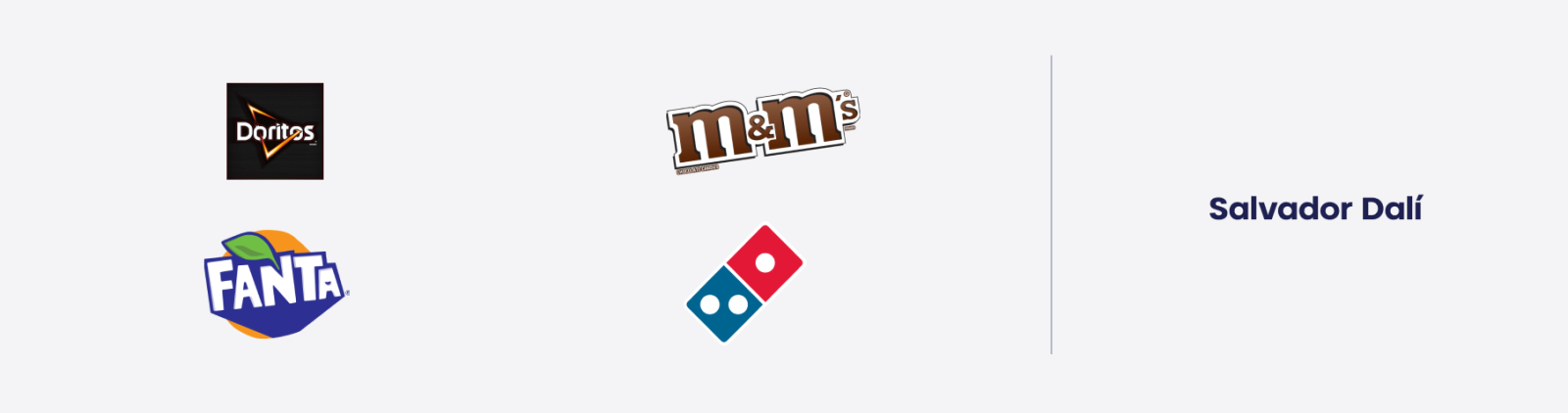 Doritos, M&M's, Fanta, Dominos, Salvador Dal&iacute; are the examples of the Jester archetype.