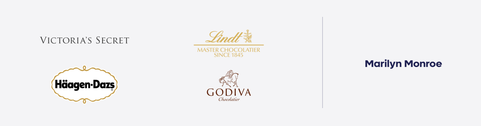 Victoria's Secret, Lindt, H&auml;agen-Dazs, Godiva en Marilyn Monroe zijn voorbeelden van het Lover archetype.